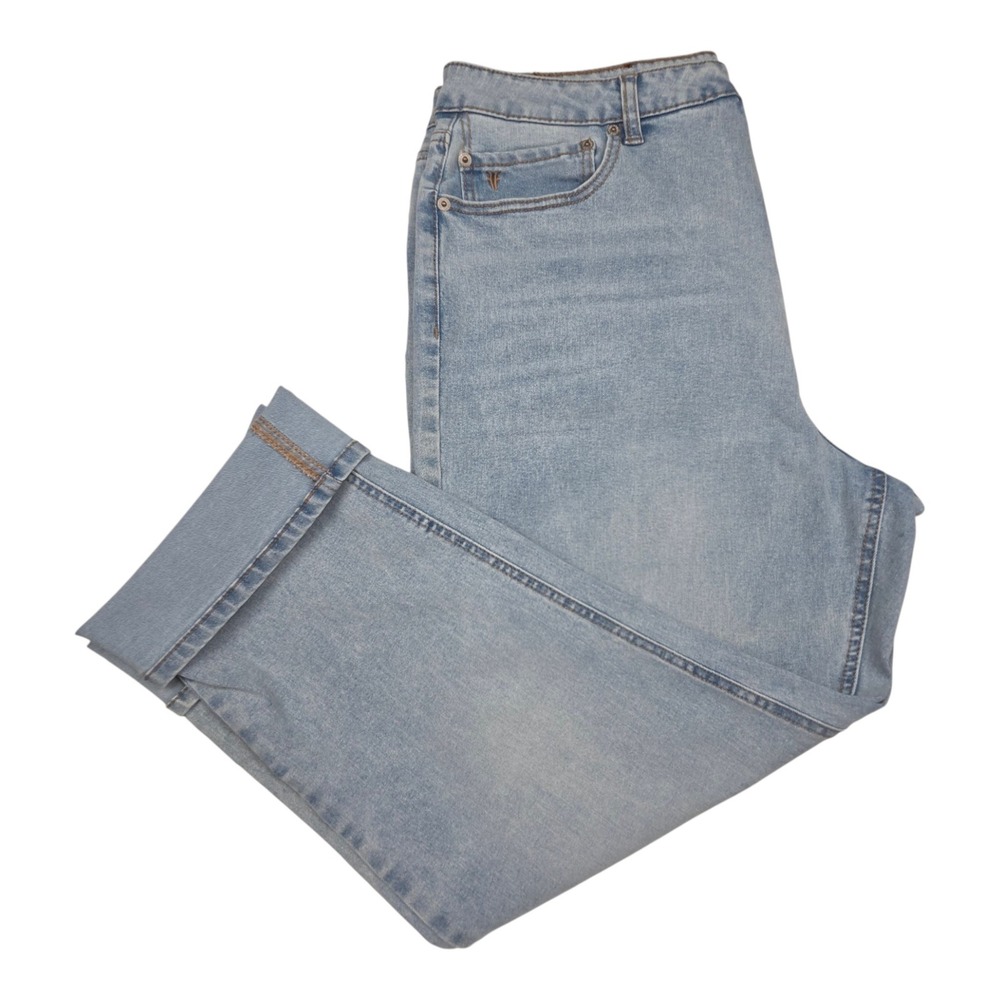 Frye Straight Leg Cuffed Jeans 16/34 Light Wash High Rise Stretch Denim